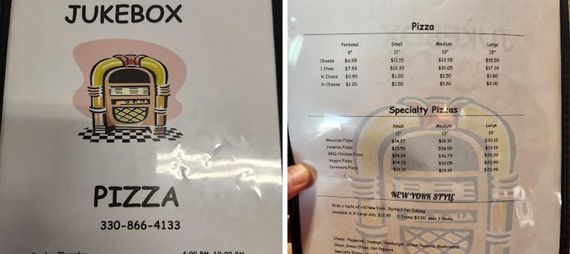 Jukebox Pizza Menu